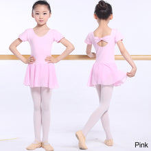 Load image into Gallery viewer, Girls Kids Ballet Dress Gymnastics Leotards Short Sleeve Ballet Dancewear Chiffon Skirts Kids Bowknot Dance Leotards
