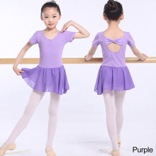 Load image into Gallery viewer, Girls Kids Ballet Dress Gymnastics Leotards Short Sleeve Ballet Dancewear Chiffon Skirts Kids Bowknot Dance Leotards
