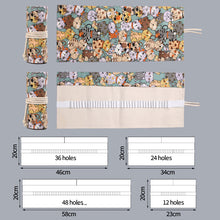 Load image into Gallery viewer, 12/24/36/48 Holes Cartoon Cat Canvas Roll Up Pen Curtain Pencil Bag Case Makeup Wrap Holder Storage Pouch School Supplies
