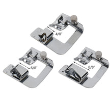 Load image into Gallery viewer, 3Pcs Domestic Foot Presser Household Multifunctional Sewing Machine Accessories Rolled Hem Feet Set 3 Size 4/8" 6/8" 8/8"
