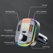 Load image into Gallery viewer, Bluetooth 5.0 FM Car Transmitter Cigarette Lighter Car Bluetooth Adapter PD20W+QC3.0 Audio Music Colorizer Receiver Support
