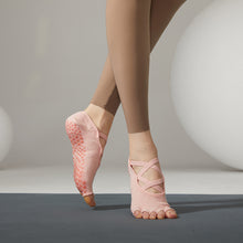 Load image into Gallery viewer, Non-Slip Cross Bandage Yoga Socks Backless Five Toes Pilates Sock Grips Cotton Ballet Dance Fitness Sport Sock Slipper
