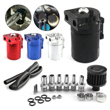 Load image into Gallery viewer, Universal 300ML Baffled Aluminum Oil Catch Can Fuel Tank with Air Filter Hose Cleaner Fuel Trap Reservoir Auto Vehicle Collector Kettle
