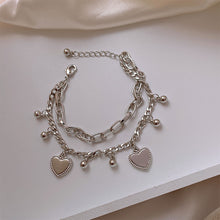 Load image into Gallery viewer, Double-deck Heart Silver Love Bracelet Simple Fashion Creative couple chain Splicing Bracelet Hand Jewelry Accessory
