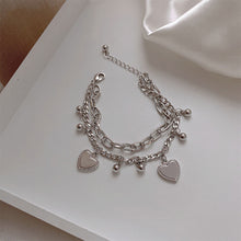Load image into Gallery viewer, Double-deck Heart Silver Love Bracelet Simple Fashion Creative couple chain Splicing Bracelet Hand Jewelry Accessory
