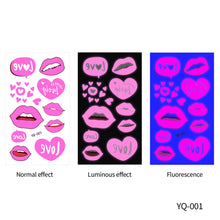Load image into Gallery viewer, Valentine's Day Luminous Powder Tattoo Stickers Nightclub Bar Music Festival Party Men and Women Fluorescent Tattoo Stickers
