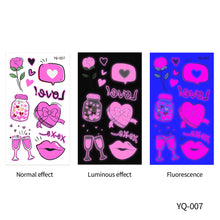 Load image into Gallery viewer, Valentine's Day Luminous Powder Tattoo Stickers Nightclub Bar Music Festival Party Men and Women Fluorescent Tattoo Stickers
