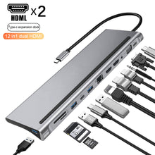 Load image into Gallery viewer, USB C Dock Dual HDMI-compatible VGA USB Hub Adapter Type C Laptop Docking Station For HP Elitebook Dell XPS Lenovo ThinkPad Asus
