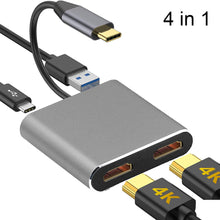 Load image into Gallery viewer, Type C to Dual HDMI-Compatible USB 3.0 PD Converter 4 in 1 USB C Dock Station Hub 4K Adapter Cable For Phone Macbook Laptop TV
