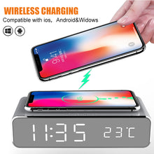 Load image into Gallery viewer, LED Electric Alarm Clock With Wireless Charger Desktop Digital Despertador Thermometer Clock HD Mirror Clock Watch Table Decor
