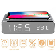 Load image into Gallery viewer, LED Electric Alarm Clock With Wireless Charger Desktop Digital Despertador Thermometer Clock HD Mirror Clock Watch Table Decor
