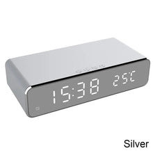 Load image into Gallery viewer, LED Electric Alarm Clock With Wireless Charger Desktop Digital Despertador Thermometer Clock HD Mirror Clock Watch Table Decor
