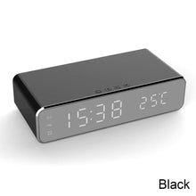 Load image into Gallery viewer, LED Electric Alarm Clock With Wireless Charger Desktop Digital Despertador Thermometer Clock HD Mirror Clock Watch Table Decor
