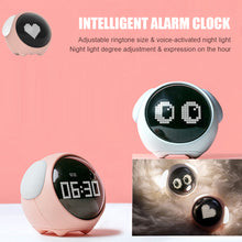 Load image into Gallery viewer, Cute Expression Alarm Clock Bedside Voice Control Night Light USB Chargeable Child Snooze Alarm Clock Kid Gift Digital LED Clock
