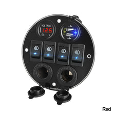 Load image into Gallery viewer, Car Adapter Dual Port Cigarette Lighter Power Socket for Car QC3.0 Quiack USB Charger With Voltmeter 4Gang 12V Toggle Switch Round
