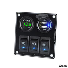 Load image into Gallery viewer, Car 3Gang Adapter Dual Port Cigarette Lighter Power Socket for Car QC3.0 Quiack USB Charger With Voltmeter 12V Toggle Switch
