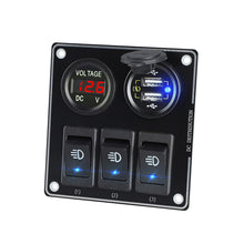 Load image into Gallery viewer, Car 3Gang Adapter Dual Port Cigarette Lighter Power Socket for Car QC3.0 Quiack USB Charger With Voltmeter 12V Toggle Switch
