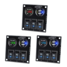 Load image into Gallery viewer, Car 3Gang Adapter Dual Port Cigarette Lighter Power Socket for Car QC3.0 Quiack USB Charger With Voltmeter 12V Toggle Switch
