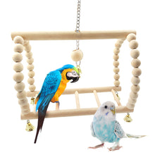 Load image into Gallery viewer, Natural Wooden Parrots Swing Toy Birds Parakeet Perch Hanging Swings Cage With Colorful Beads Bells Toys Parrot Cage Decoration Bird Supplies
