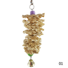 Load image into Gallery viewer, Bird Parrot Chew Toy Wooden Grass Chewing Bite Hanging Cage Swing Climb Chew Toys with Bell Natural Corn Hull Weaving
