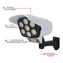 Load image into Gallery viewer, 77 LEDs Outdoor Solar Lights Motion Sensor Security Dummy Camera Solar Lamp Wireless P65 Waterproof Solar Light 3 Modes for Home Garden
