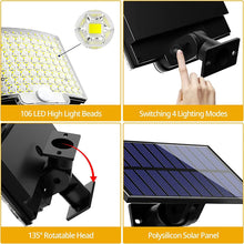 Load image into Gallery viewer, 106LED Outdoor Solar Light Motion Sensor Wall Lights Split Solar Ligts 4 Light Modes IP65 Waterproof Solar Lamp for Home Garden
