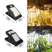 Load image into Gallery viewer, 72LED Clip-on Solar Light Outdoor No Drill Motion Sensor Solar Lamp IP65 Waterproof Camping Light for Fence Deck Wall Camping Tent Patio
