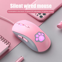 Load image into Gallery viewer, CW918 RGB Wired Mouse with Cute Cat Paw 6 Levels Adjustable 7200 DPI Precise Optical Silent Gaming Mice
