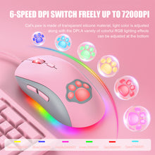 Load image into Gallery viewer, CW918 RGB Wired Mouse with Cute Cat Paw 6 Levels Adjustable 7200 DPI Precise Optical Silent Gaming Mice
