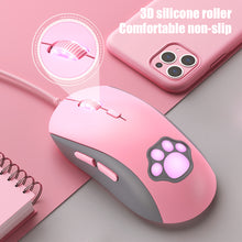 Load image into Gallery viewer, CW918 RGB Wired Mouse with Cute Cat Paw 6 Levels Adjustable 7200 DPI Precise Optical Silent Gaming Mice
