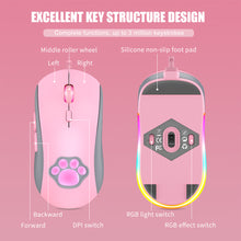 Load image into Gallery viewer, CW918 RGB Wired Mouse with Cute Cat Paw 6 Levels Adjustable 7200 DPI Precise Optical Silent Gaming Mice
