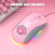 Load image into Gallery viewer, CW918 RGB Wired Mouse with Cute Cat Paw 6 Levels Adjustable 7200 DPI Precise Optical Silent Gaming Mice
