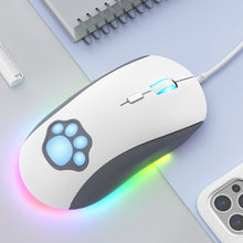 Load image into Gallery viewer, CW918 RGB Wired Mouse with Cute Cat Paw 6 Levels Adjustable 7200 DPI Precise Optical Silent Gaming Mice
