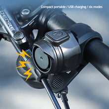 Load image into Gallery viewer, 6 Modes USB Rechargeable Bicycle Electric Bell Horn Handlebar MTB Road Cycling Anti-theft Alarm Horn Motorcycle Bike Accessories
