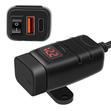 Load image into Gallery viewer, QC3.0 Motorcycle USB Charger Handlebar Fast Charging Waterproof 12V Autocycle USB Socket Adapter With Voltmeter Motorcycle Accessories
