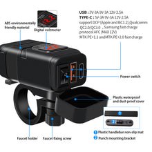 Load image into Gallery viewer, QC3.0 Motorcycle USB Charger Handlebar Fast Charging Waterproof 12V Autocycle USB Socket Adapter With Voltmeter Motorcycle Accessories
