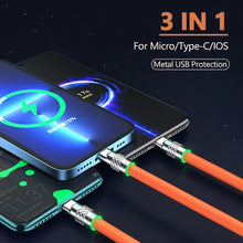 Load image into Gallery viewer, 3 IN 1 Zinc Alloy Charging Cable 120W 6A Super Fast Charger USB Protecetion For Micro Type-C With Indicate Light 480 Mbps Transmission
