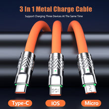 Load image into Gallery viewer, 3 IN 1 Zinc Alloy Charging Cable 120W 6A Super Fast Charger USB Protecetion For Micro Type-C With Indicate Light 480 Mbps Transmission

