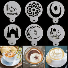 Load image into Gallery viewer, 6Pcs Ramadan Eid Mubarak Moon Star Spray Stencils Cake Topper Decor Al Adha Fancy Coffee Printing Mold Powdered Sieve Tools Muslim
