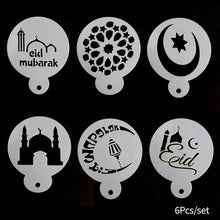 Load image into Gallery viewer, 6Pcs Ramadan Eid Mubarak Moon Star Spray Stencils Cake Topper Decor Al Adha Fancy Coffee Printing Mold Powdered Sieve Tools Muslim
