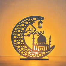 Load image into Gallery viewer, Wooden EID Mubarak LED Light Decoration Ramadan Mubarak Ornaments Islamic Muslim Pendant Eid Al Adha Party Supplies
