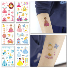 Load image into Gallery viewer, Cute Cartoon Princess Glitter Tattoo Sticker Kids Temporary Tattoo Sticker Girls Waterproof Party Glitter Tattoo Sticker
