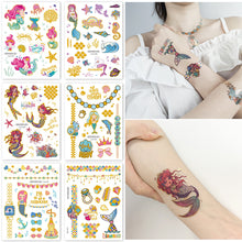 Load image into Gallery viewer, Waterproof and Sweat-proof Gradient Laser Mermaid Tattoo Sticker Cute Cartoon Mermaid Shell Children's Tattoo Sticker
