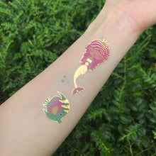 Load image into Gallery viewer, Waterproof and Sweat-proof Gradient Laser Mermaid Tattoo Sticker Cute Cartoon Mermaid Shell Children's Tattoo Sticker
