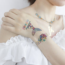 Load image into Gallery viewer, Waterproof and Sweat-proof Gradient Laser Mermaid Tattoo Sticker Cute Cartoon Mermaid Shell Children's Tattoo Sticker
