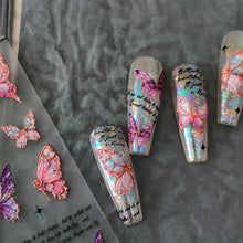 Load image into Gallery viewer, Transparent Relief Nail Sticker Creative Peach Butterfly Light and Thin Fashion Nail Enhancement Sticker Back Glue Nail Sticker
