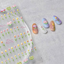 Load image into Gallery viewer, Relief and Planar Nail Sticker Spring Tulip Flower Field Light and Thin Fashion Nail Enhancement Sticker Back Glue Nail Sticker
