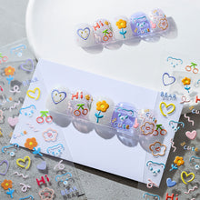 Load image into Gallery viewer, Cute Bear Flower Nail Sticker Relief and Planar Light and Thin Fashion Nail Enhancement Sticker Back Glue Nail Sticker
