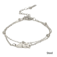 Load image into Gallery viewer, Cute Animal Cat Double-layer Bracelet for Women Titanium Steel Cat Charm Bead Chain Bracelet Trend Jewelry Valentine Gift
