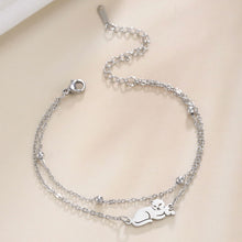 Load image into Gallery viewer, Cute Animal Cat Double-layer Bracelet for Women Titanium Steel Cat Charm Bead Chain Bracelet Trend Jewelry Valentine Gift

